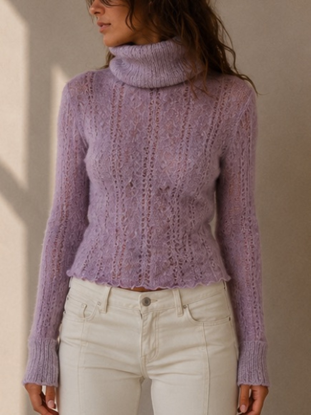 Y2K Kenzie Purple Lilac Wool Turtleneck Long Sleeve Sweater